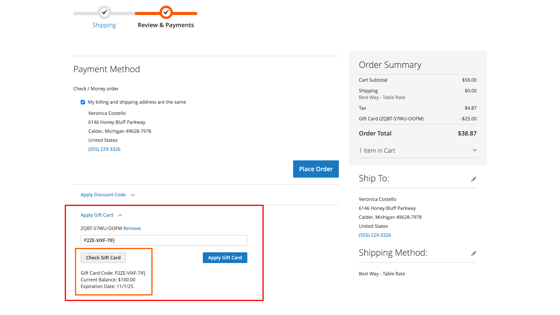 Apply Gift Card During Checkout