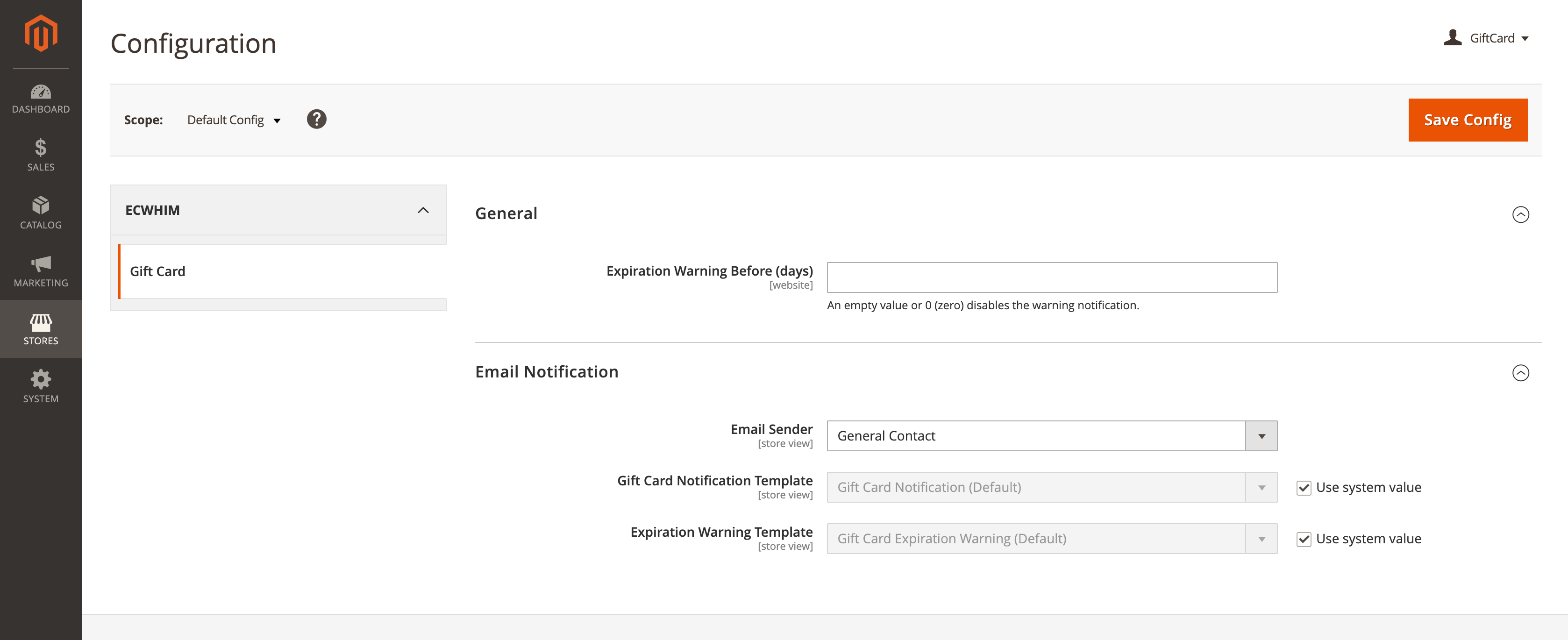 Configuring the Gift Card Extension