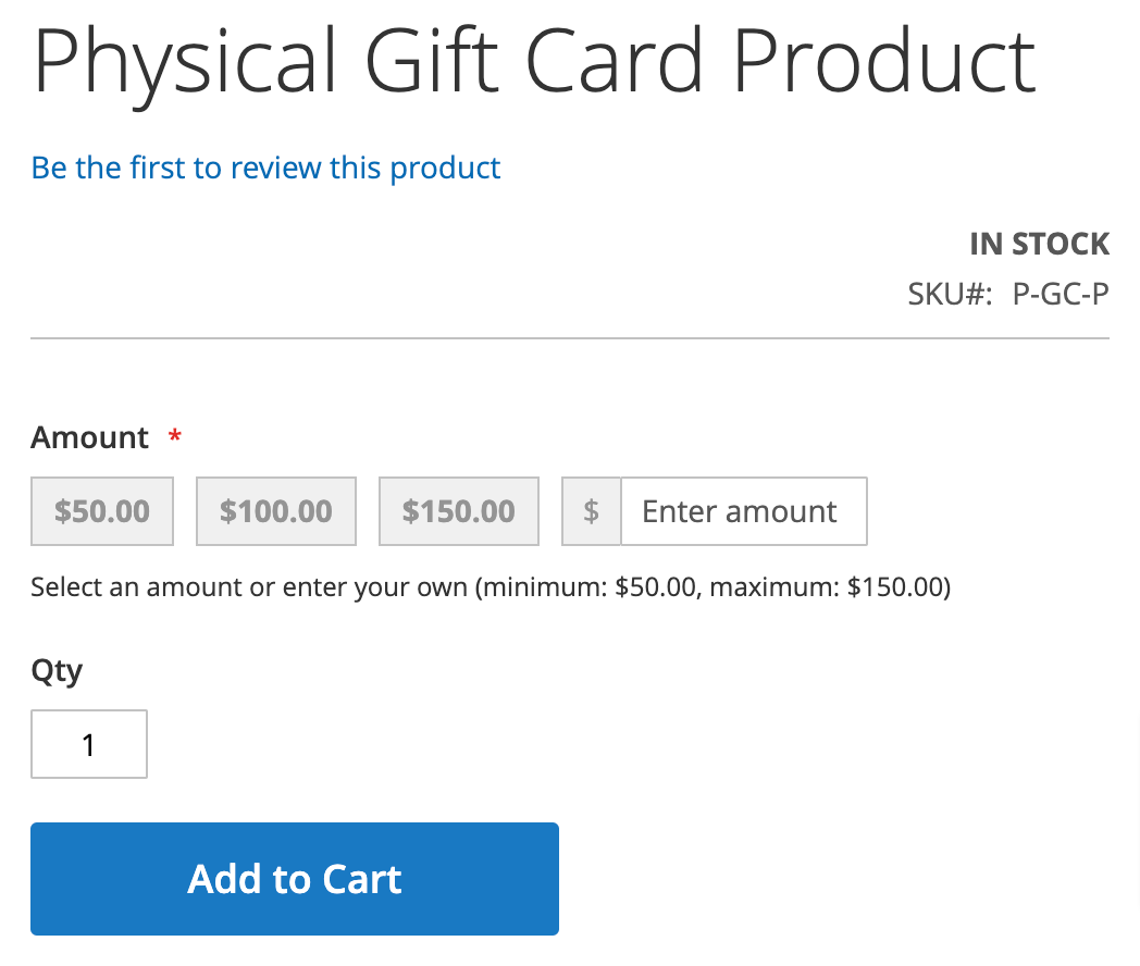 Physical Gift Card Product